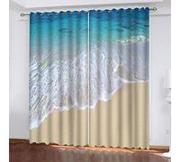 Tende Per Interni Oscuranti 3D Vista Delle Onde Sulla Spiaggia Moderne Con Anelli, Termiche Isolamenti, Finestre Soggiorno E Camera Da Letto 264x240Cm Pannelli Tenda Termica Isolante Freddo Eleganti