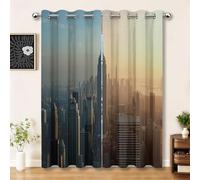 Tende per Interni Oscuranti Termiche con Occhielli, Grigio Tende con Stampa Moderno Architettura Grattacieli Città per Camera da Letto e Soggiorno, 117L x 183A cm (2 Pannelli)