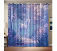 Tende Per Interni Oscuranti Termiche Con Occhielli - Set Di 2 Tende Animali Cartoni Animati Con Unicorno Sogni, Isolanti Dal Calore, Blu-Viola, 140L X 260A Cm, Per Camera Da Letto E Soggiorno