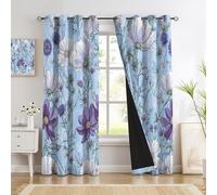 Tende Per Interni Oscuranti Termiche Con Occhielli - Set Di 2 Tende Fiori E Viti Con Modello Cosmo Campagna, Isolanti Dal Calore, Azzurro Cielo, 55L X 130A Cm, Per Camera Da Letto E Soggiorno