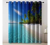 Tende per Interni Oscuranti Termiche con Occhielli - Set di 2 Tende L91 × A214 cm, Natura Isola tropicale Palme stampate Design, Colorato Isolanti dal Calore per Camera da Letto e Soggiorno