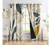 Tende Per Interni Oscuranti Termiche Con Occhielli - Set Di 2 Tende Stile Bohémien Con Pianta Frondosa Astratta, Isolanti Dal Calore, Beige, 240L X 300A Cm, Per Camera Da Letto E Soggiorno