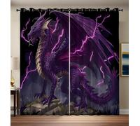 Tende Per Interni Oscuranti Termiche Con Occhielli - Set Di 2 Tende Stile Fantasy Con Drago Viola, Isolanti Dal Calore, Viola, 140L X 240A Cm, Per Camera Da Letto E Soggiorno