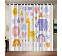 Tende Per Interni Oscuranti Termiche Con Occhielli - Set Di 2 Tende Tema Dello Zoo Con Elefante, Leone, Giraffa, Isolanti Dal Calore, Multicolore, 240L X 300A Cm, Per Camera Da Letto E Soggiorno