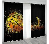 Tende per Interni Pallone da basket con schizzi d'inchiostro, L70 x A145cm 2 Pezzi - Tende Oscuranti Silhouette di schiacciata, Finestre Camera da Letto Soggiorno, Arredamento Casa, con Occhielli
