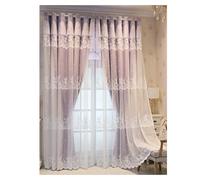 Tende Per Interni Tende a doppio strato viola con ricamo in pizzo principessa for camera da letto e soggiorno, for tutte le stagioni(GROMMET TOP_1PC W100XL200 CM)