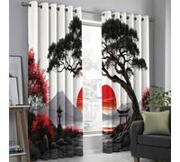 Tende Per Interni Tramonto, Cancello Torii E Montagne, 55L X 130A Cm 2 Pezzi Tende Oscuranti Elementi Del Giardino Zen, Finestre Camera Da Letto Soggiorno, Arredamento Casa, Con Occhielli, Bianco