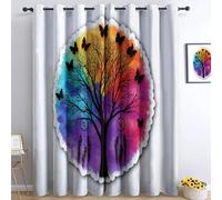 Tende per soggiorno con albero della vita farfalle fiori piume, stile cartoon con stampa tende oscuranti termiche con occhielli, per camera dei bambini e camera da letto, 2 pannelli 140L x 245A cm
