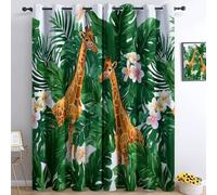 Tende per Soggiorno con Tropico Foglie Fiori Animali Giraffa, Pittura A Olio con Stampa Tende Oscuranti Termiche con Occhielli, per Camera dei Bambini e Camera da Letto, 2 Pannelli 140L x 260A cm