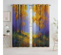 Tende Pittura A Olio Sentiero Nel Bosco Alberi Dorati 117L x 138A cm (2 Pannelli), Oro Poliestere Tende Oscuranti Con Occhielli Per La Decorazione Della Camera Da Letto E Del Soggiorno