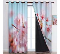 Tende Realistico Fiori Fiori Di Ciliegio Natura Oscuranti, Rosa Tende Termiche Isolanti con Occhielli per Finestre di Camera da Letto e Soggiorno - 75 x 166 cm (L x A) (2 Pannelli)