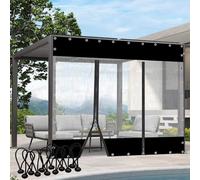 Tende resistenti impermeabili in PVC trasparente con porta con cerniera per uso esterno, ideali per pergolati, verande, colore nero, 3,5 x 3,5 m