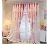 Tende ricamate floreali a doppio strato per soggiorno e camera da letto, design pastorale, rosa, 168 x 228 cm, elegante trattamento per finestre, tessuto morbido, decorazione per la casa