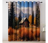 Tende Rifugio di montagna Autunno Foresta Campagna oscuranti con stampa con occhielli, isolamento termico, per proteggere la privac 70L x 145A cm (2 Pannelli) per cucinaArancione Verde
