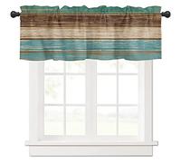 Tende rustiche con mantovane per finestre della cucina, in legno, stile retrò, con tasca per asta, verde acqua, marrone, tende corte per camera da letto/soggiorno/bagno, 137 x 45,7 cm, 1 pannello