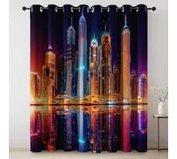 Tende Scena notturna della città al neon oscuranti con stampa con occhielli, isolamento termico, per proteggere la privac 140L x 280A cm (2 Pannelli) per cucinaColore