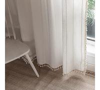 Tende semi-oscuranti per finestra, stile boho, 213 cm, 2 pannelli, per soggiorno, nappe di lino, con ricamo, per camera da letto, tende con tasca per asta, 132 x 213 cm (larghezza x lunghezza)