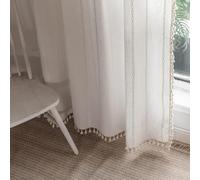 Tende semi-oscuranti per finestra, stile boho, 213 cm, 2 pannelli, per soggiorno, nappe di lino, con ricamo, per camera da letto, tende con tasca per asta, 132 x 213 cm (larghezza x lunghezza)