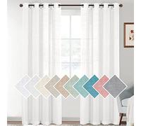 Tende semi-trasparenti in misto lino, con filtro della luce, 2 pannelli con occhielli, 132 x 213 cm, colore bianco, trattamento privacy per finestre per soggiorno e camera da letto