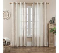 Tende semitrasparenti ricamate in stile bohémien, color panna/beige/tortora, per soggiorno e camera da letto, 213 cm di lunghezza, 2 pannelli, con occhielli, colore neutro, stile rustico, 132 x 213 cm