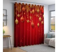 Tende Semplici Campane Fiocchi Di Neve Motivo, Tenda Morbida Termica Isolante per Soggiorno Camera con Occhielli per Camera da Letto e Soggiorno 140L x 260A cm (2 Pannelli), Rosso Oro