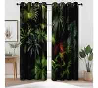 Tende Termica Isolante con Occhielli 117 L x 229 A cm (2 Pannelli), Giungla Tropicale Piante Foglie Tema Matita Tende Oscuranti per la Privacy - Verde Scuro Poliestere Tenda Opache per Salotto