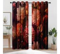 Tende Termica Isolante con Occhielli 140 L x 260 A cm (2 Pannelli), Originario Vintage Fiori Tema Matita Tende Oscuranti per la Privacy - Rosso Poliestere Tenda Opache per Salotto