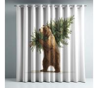 Tende termiche isolanti bianco con segno natalizio con orso bruno, stile , con occhielli antiruggine, 2 pannelli per soggiorno e camera da letto, protezione dal freddo e dal calore, L 140 x A 290 cm