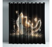 Tende termiche isolanti nero con illustrazione gattino fantasy, stile , con occhielli antiruggine, 2 pannelli per soggiorno e camera da letto, protezione dal freddo e dal calore, L 140 x A 290 cm