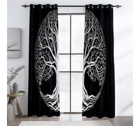 Tende Termiche Isolanti Nero per camera da letto delle ragazze L 140 x A 245 cm (2 Pannelli), Albero Della Vita Con Ellisse Geometrica Semplice per soggiorno tende bagno, casa ufficio