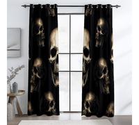 Tende Termiche Isolanti Nero per camera da letto delle ragazze L 140 x A 245 cm (2 Pannelli), Linee Minimaliste Gotiche Del Teschio per soggiorno tende bagno, casa ufficio
