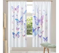 Tende trasparenti a pannelli, colore viola, con farfalle, semilavorate, adatte per bagni, camera da letto e soggiorno, protezione della privacy traslucida, garza sottile, set da 2
