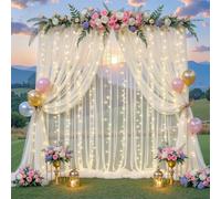 Tende trasparenti color avorio con stringa di luci per matrimoni Parites 25,4 x 2,4 m, in tulle, per baby shower, feste di compleanno, addio al nubilato, Natale, servizi fotografici, decorazioni per