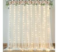 Tende trasparenti color avorio con stringa di luci per matrimoni Parites 25,4 x 2,4 m, in tulle, per baby shower, feste di compleanno, addio al nubilato, Natale, servizi fotografici, decorazioni per