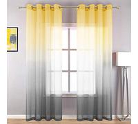 Tende trasparenti gialle e grigie luminose lunghe 213 cm, per soggiorno, set di 2 pannelli con occhielli, lussuose tende per finestra, decorazione per sala da pranzo, camera da letto, 133 x 213 cm di