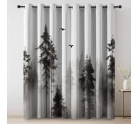 Tende Uccelli in volo nella foresta di nebbia in Pannelli con Occhielli bambini con Nero Bianco oscurante, per camera e bambini, con protezione termica e isolata 70L x 145A cm (2 Pannelli)