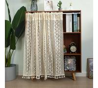Tende velate vintage floreali 150 x 90 cm, con tasca per asta, semitrasparente, in poliestere-cotone, design con nappe, per soggiorno, trattamento finestra chic