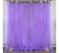 Tende viola con filo di luci per matrimoni, feste di compleanno, 3,5 m x 3,5 m, in tulle trasparente, per addio al nubilato, baby shower, servizi fotografici, decorazioni da parete, 2 pannelli, 12,7 x