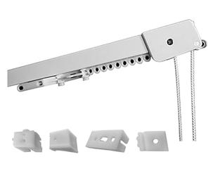 TENDEEVOLUTION Binario Tenda Soffitto Lineare in Alluminio Bianco Personalizzabile, Con Accessori per il Fissaggio, Movimento a Corda, Bastone Tende a Soffitto o Parete (250CM, AMMASSO A SX)