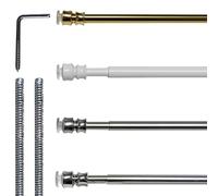 TENDEEVOLUTION Coppia Bacchette per Tende a Vetro in Acciaio Zincato Ø 8 mm, Varie Misure e Colori. Bacchette per Tende A Molla, Bastone a Molla, montaggio senza foro (DA 40 A 50 CM, ORO LUCIDO)