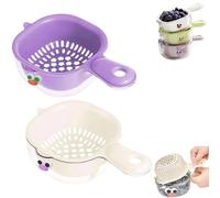 Tendency Draining Basket, Kitchen Dual-Layer Draining Basket with Handle, Fruit Vegetable Plastic Drainer Bowl, Multipurpose Portable Storage Fruit Washing with Strainer (White+Purple)