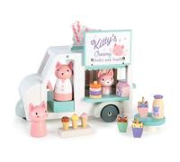 Tender Leaf Toys - Furgone per frappè Kitty's - Carrelli in legno su ruote con gatti, frappè, gelati, ciambelle e accessori - Promuove il gioco fantasioso e la narrazione - dai 3 anni in su