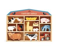 Tender Leaf Toys - Scaffale in legno per animali, con cane, oca, pecora, gallo, pollo, mucca, pulcini, alpaca, topo, maiale, asino e trattore giocattolo