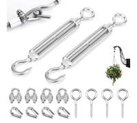 Tendicavo per funi in acciaio inox M6, 2 pezzi, con gancio, 4 pezzi, 4 morsetti per corda, 4 pezzi, 4 viti per corda, tenda da sole, sistema di fune, tendicinghia da giardino