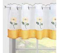 Tendina da bastone in stile pastorale, con girasoli ricamati, adatta come tenda da bar e da cucina, Tessuto, Yellow, 45cm x 150cm