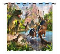 Tendine di dinosauro YUANZU - bambini maschi animali giungla Dino stampa motivo occhiello nero camera scura scuri finestra per camera da letto 2 pannelli W117cm x D137cm