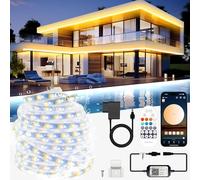 TENDIST 10m Striscia LED Esterno Impermeabile IP67, Luci Esterno LED Dimmerabile Bianca a Luce Calda, Strisce Adesive con Telecomando & APP, Striscia Impermeabile 24v per Cucina da Esterno, Gazebo