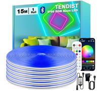 TENDIST 15M RGB Striscia LED Neon Flessibile, IP68 Strisce LED da Esterno Bluetooth con Smart App e Telecomando, 24V Neon Strip con Sinc Musicale per Terrazza, Balcone, Giardino, Camera (15M*1)