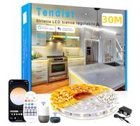 TENDIST Striscia LED Bianca Calda Compatibile con Alexa, Striscia LED Bianca Fredda 3000K 6500K con Telecomando, Autoadesiva Dimmerabile per Illuminazione Sottopensile (3000-6500K, 30M)