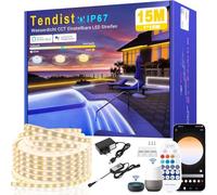 TENDIST Striscia LED Esterno Bianco Freddo a Bianco Caldo Dimmerabile, Luci LED Compatibile con Alexa, Luce LED Senza Filo Smart, 24v Impermeabile Striscia Adesive per Cucina, Giardino (IP67) (15M)